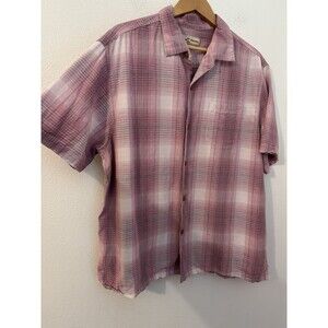 TOMMY BAHAMA Men's Button Up Shirt Tencel Cotton Blend Pink Check Size XL EUC